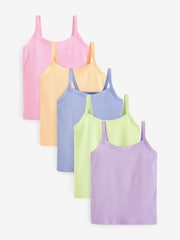 Multi Pastel Pastel Rib Cami Vest 5 Pack (2-16yrs) - Image 1 of 8