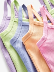 Multi Pastel Pastel Rib Cami Vest 5 Pack (2-16yrs) - Image 8 of 8