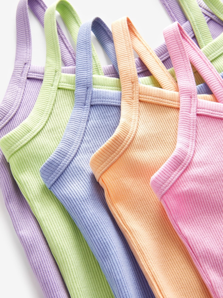 Multi Pastel Pastel Rib Cami Vest 5 Pack (2-16yrs) - Image 8 of 8