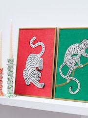 Oliver Bonas Pink Beaded Tiger Framed Wall Art - Image 1 of 3
