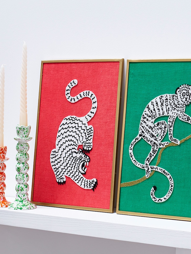Oliver Bonas Pink Beaded Tiger Framed Wall Art - Image 1 of 3