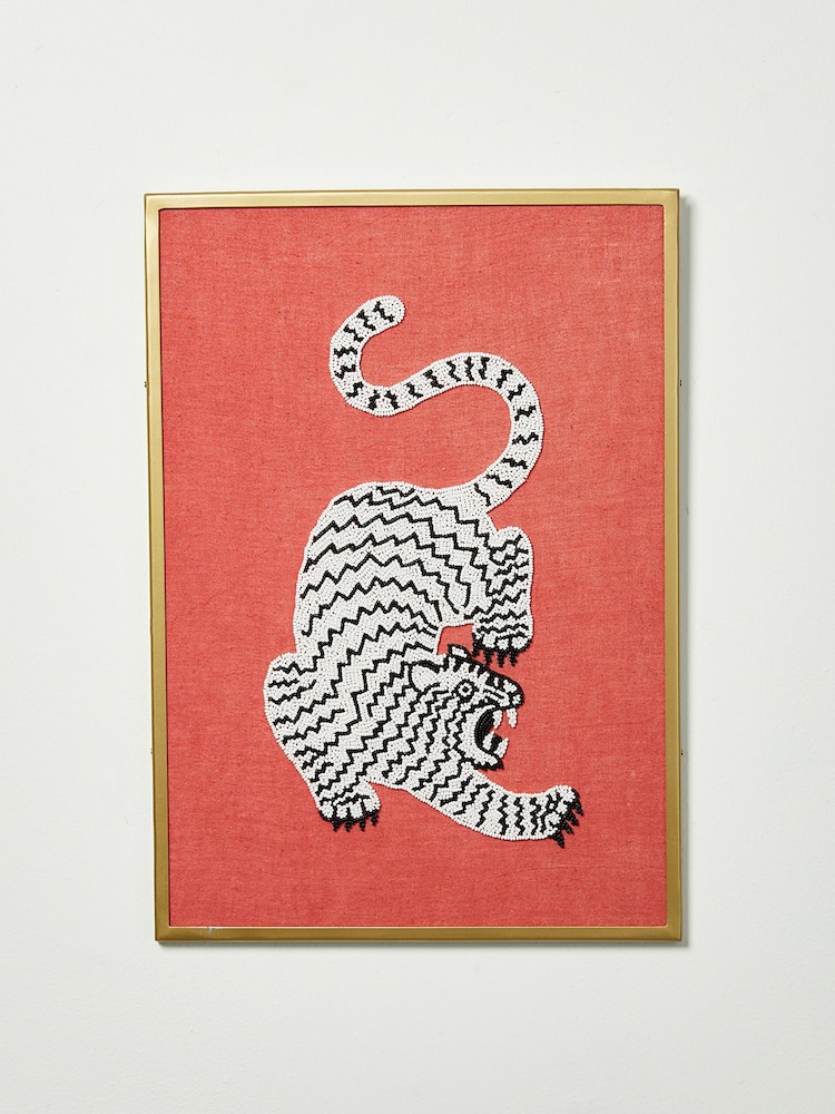 Oliver Bonas Pink Beaded Tiger Framed Wall Art - Image 2 of 3