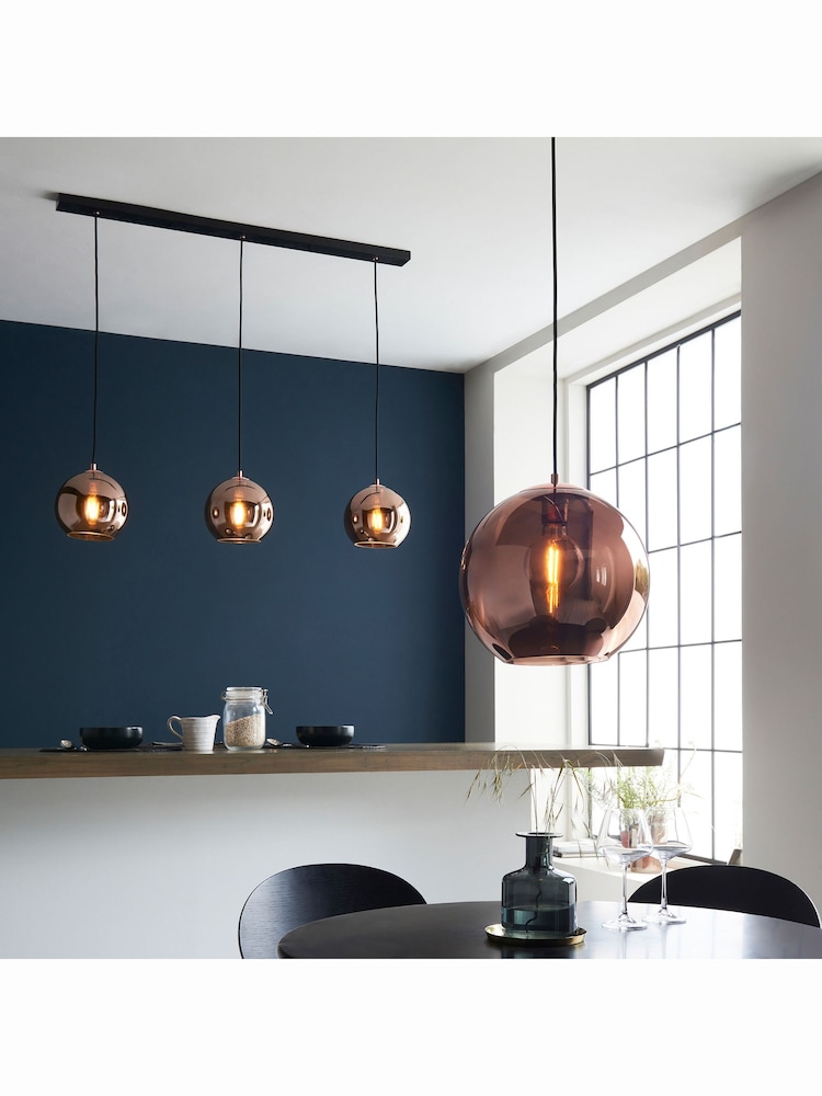 Gallery Home Copper Bali Mirrored Glass 3 Bulb Pendant Ceiling Light - Image 2 of 8