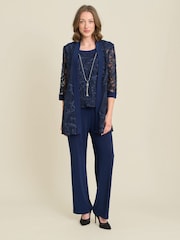 Gina Bacconi Blue Joelle Embroidered  Two Piece Trouser Suit With Detachable Necklace - Image 1 of 5