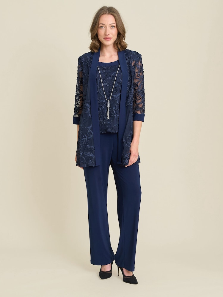 Gina Bacconi Blue Joelle Embroidered  Two Piece Trouser Suit With Detachable Necklace - Image 1 of 5