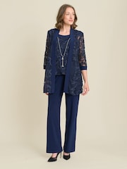 Gina Bacconi Blue Joelle Embroidered  Two Piece Trouser Suit With Detachable Necklace - Image 2 of 5