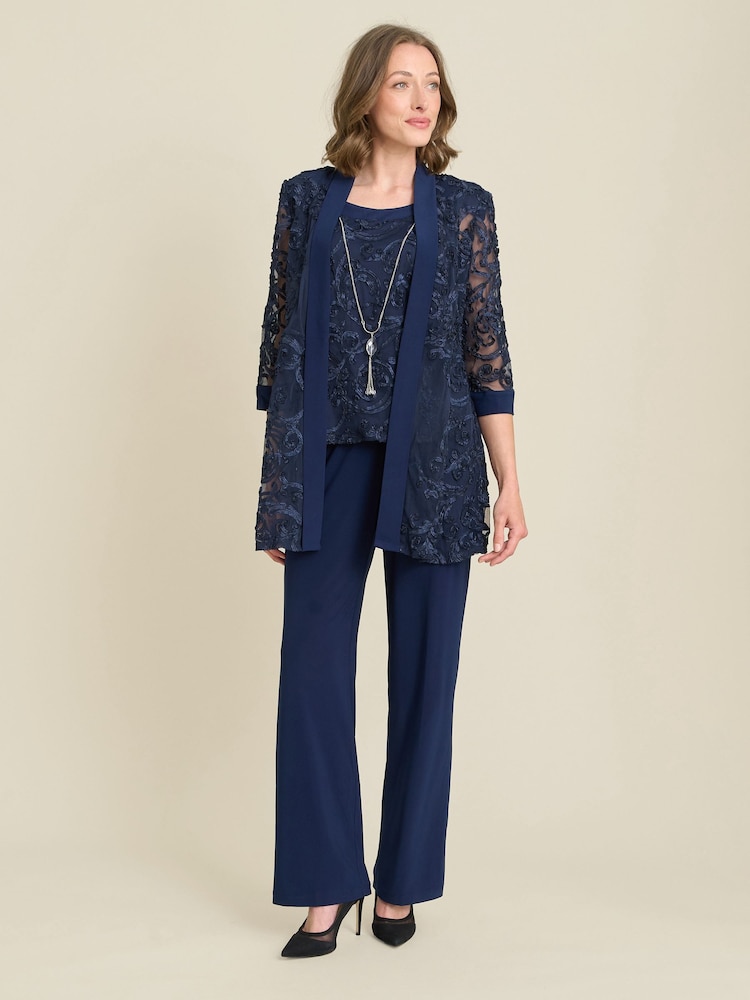 Gina Bacconi Blue Joelle Embroidered  Two Piece Trouser Suit With Detachable Necklace - Image 2 of 5