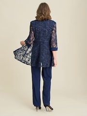 Gina Bacconi Blue Joelle Embroidered  Two Piece Trouser Suit With Detachable Necklace - Image 3 of 5