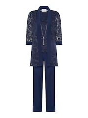 Gina Bacconi Blue Joelle Embroidered  Two Piece Trouser Suit With Detachable Necklace - Image 4 of 5