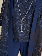 Gina Bacconi Blue Joelle Embroidered  Two Piece Trouser Suit With Detachable Necklace - Image 5 of 5