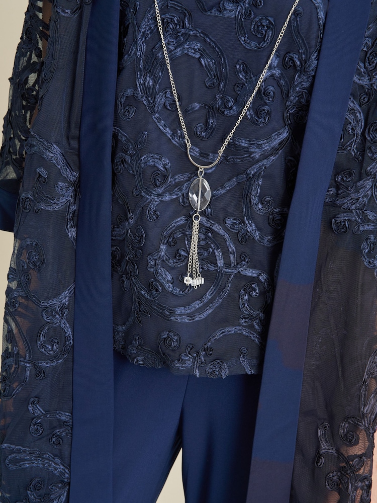 Gina Bacconi Blue Joelle Embroidered  Two Piece Trouser Suit With Detachable Necklace - Image 5 of 5