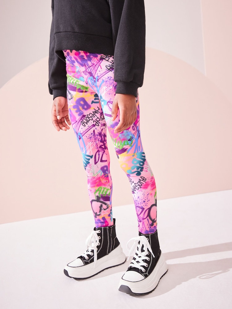 Pink Graffiti Printed Leggings (3-16yrs) - Image 4 of 7
