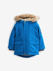 Cobalt Blue Shower Resistant Faux Fur Parka Coat (3mths-7yrs) - Image 1 of 8