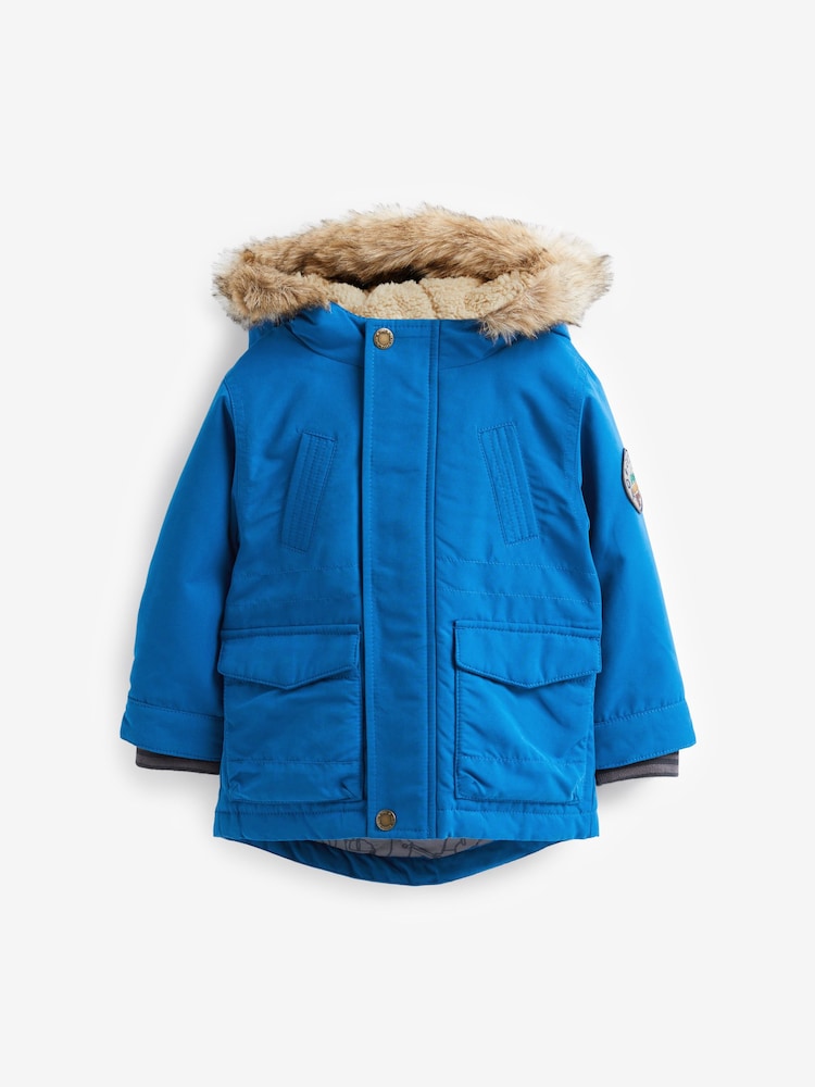 Kobaltno modra - odporen na dež Faux Fur Parka Coat (3mths-7yrs) - Slika 1 iz 8 Kobaltno modra - odporen na dež Faux Fur Parka Coat (3mths-7yrs) - Slika 1 iz 8