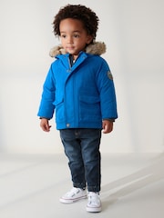 Cobalt Blue Shower Resistant Faux Fur Parka Coat (3mths-7yrs) - Image 4 of 8