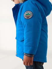Cobalt Blue Shower Resistant Faux Fur Parka Coat (3mths-7yrs) - Image 6 of 8