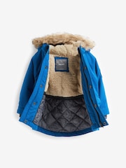 Cobalt Blue Shower Resistant Faux Fur Parka Coat (3mths-7yrs) - Image 8 of 8