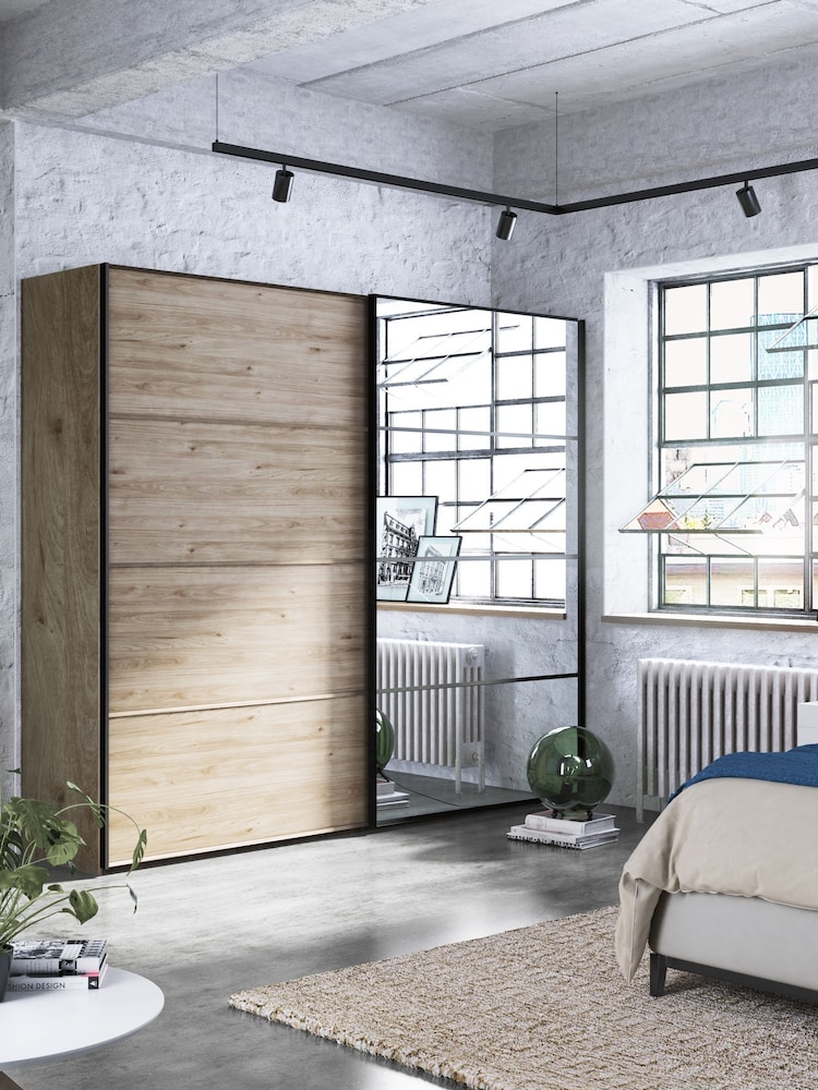 Wiemann Oak Jenson Wood and Mirror Sliding Semi Fitted 2.5m Sliding Wardrobe - Image 1 of 2