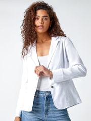 Roman White Stretch Button Detail Blazer - Image 1 of 5