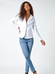Roman White Stretch Button Detail Blazer - Image 3 of 5