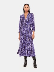 Whistles Purple Glossy Leopard Midi Dress - Image 1 of 5