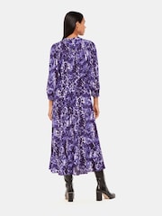 Whistles Purple Glossy Leopard Midi Dress - Image 2 of 5