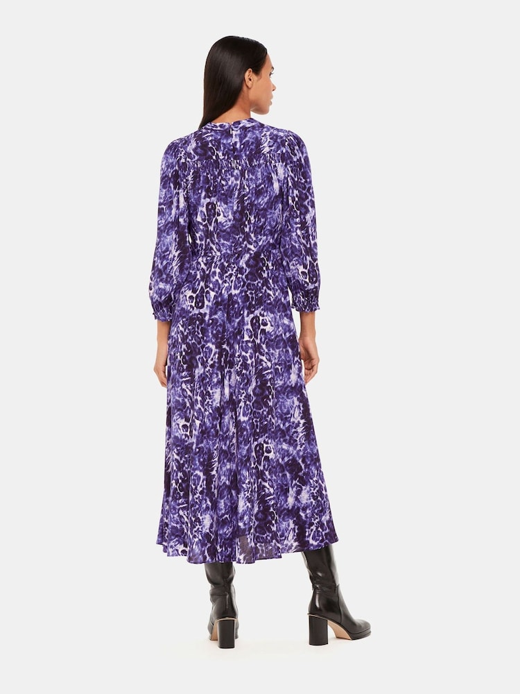 Whistles Purple Glossy Leopard Midi Dress - Image 2 of 5 Whistles Purple Glossy Leopard Midi Dress - Image 2 of 5