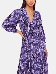 Whistles Purple Glossy Leopard Midi Dress - Image 3 of 5