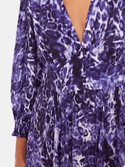Whistles Purple Glossy Leopard Midi Dress - Image 4 of 5