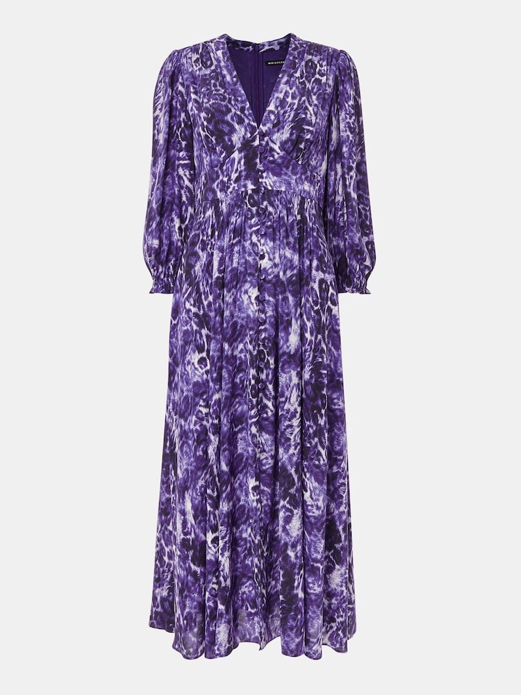 Whistles Purple Glossy Leopard Midi Dress - Image 5 of 5 Whistles Purple Glossy Leopard Midi Dress - Image 5 of 5