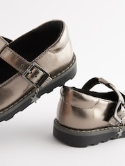 Silver Wide Fit (G) T-Bar Adjustable Buckle Shoes - Image 3 of 6