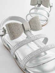 Baker by Ted Baker Girls Silver Diamanté Sandals with Bow - Image 3 of 5