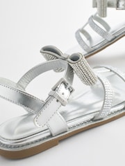 Baker by Ted Baker Girls Silver Diamanté Sandals with Bow - Image 4 of 5