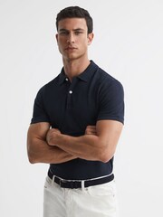 Reiss Navy Puro Slim Fit Garment Dye Polo Shirt - Image 1 of 4