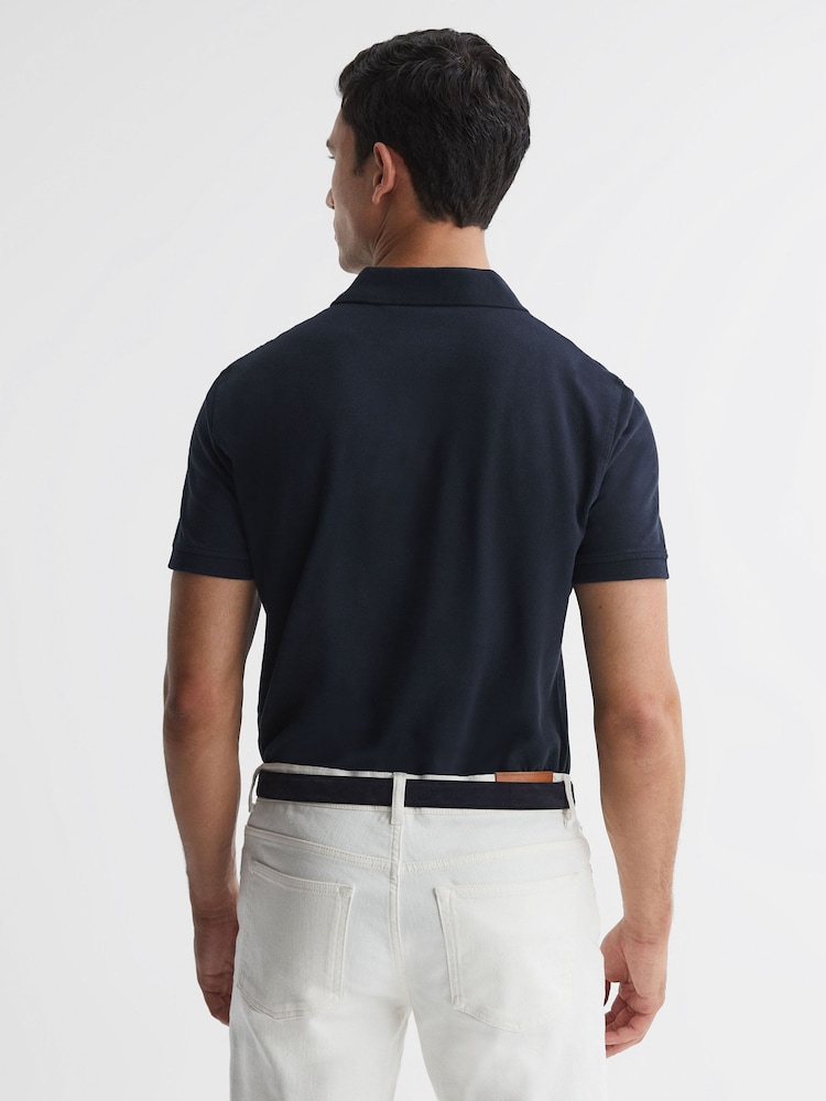 Reiss Navy Puro Slim Fit Garment Dye Polo Shirt - Image 4 of 4