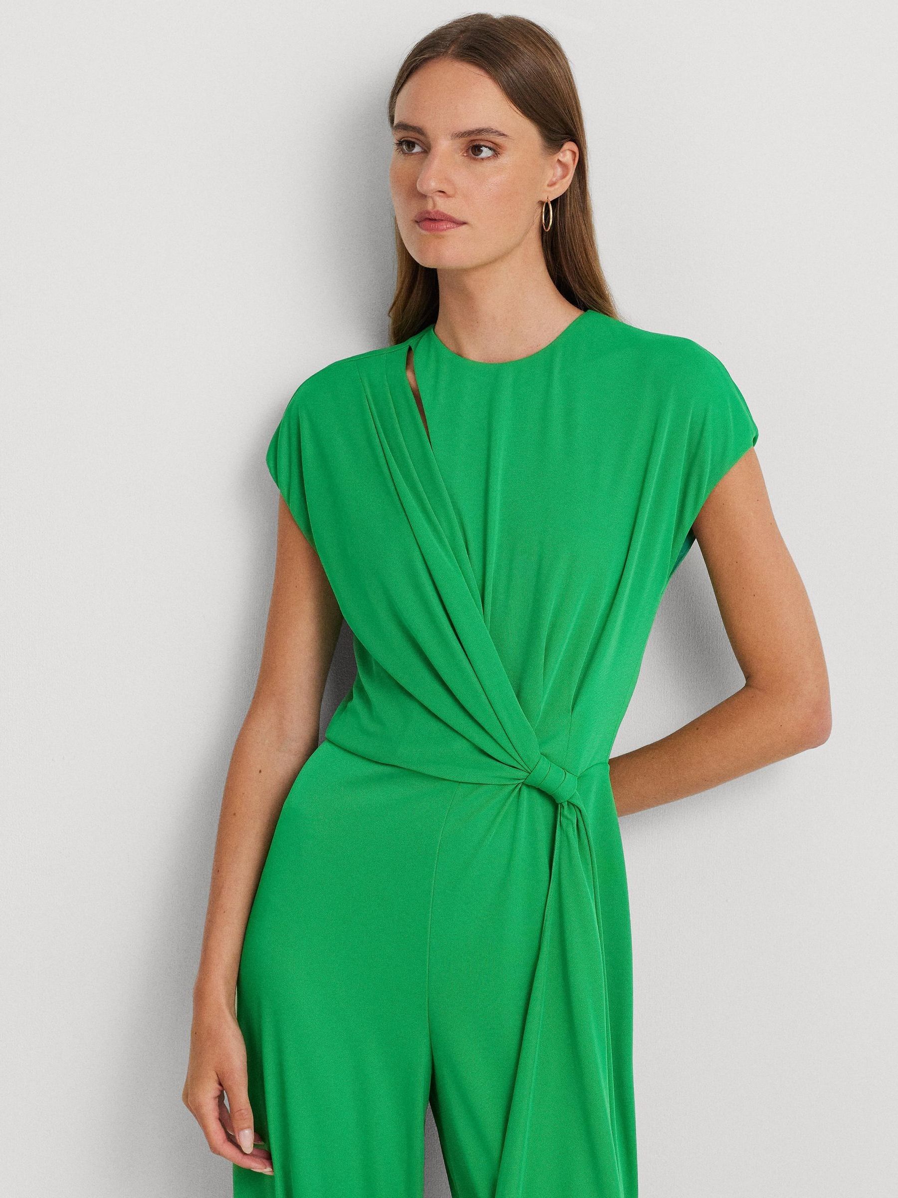 Buy Lauren Ralph Lauren Dinfell Tie Front Jersey Wide Leg Jumpsuit from Next Luxembourg