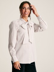 Joules Everly Multi Check Tie Neck Blouse - Image 1 of 4