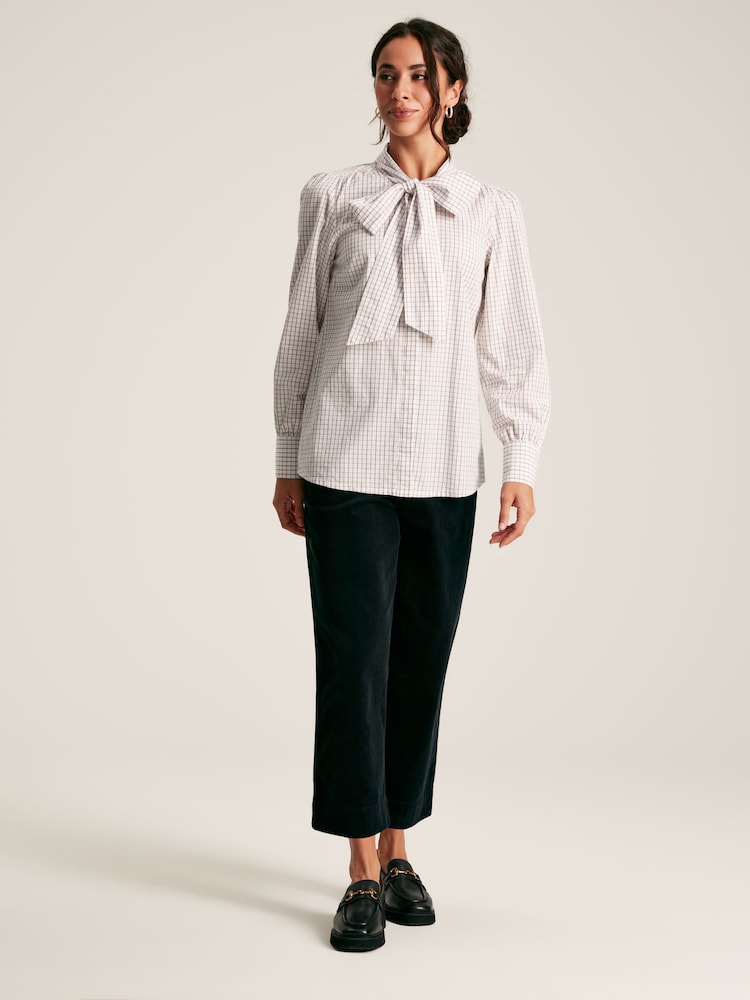 Joules Everly Multi Check Tie Neck Blouse - Image 2 of 4