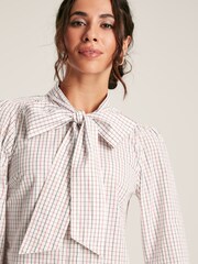 Joules Everly Multi Check Tie Neck Blouse - Image 3 of 4