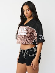 True Religion Black Crystal Leopard Jersey Top - Image 1 of 3