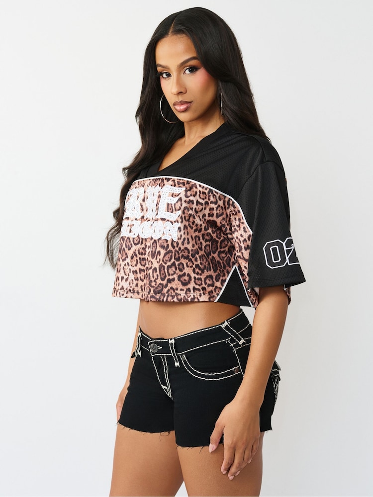 True Religion Black Crystal Leopard Jersey Top - Image 1 of 3