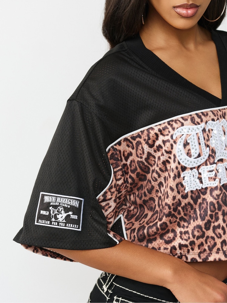 True Religion Black Crystal Leopard Jersey Top - Image 3 of 3
