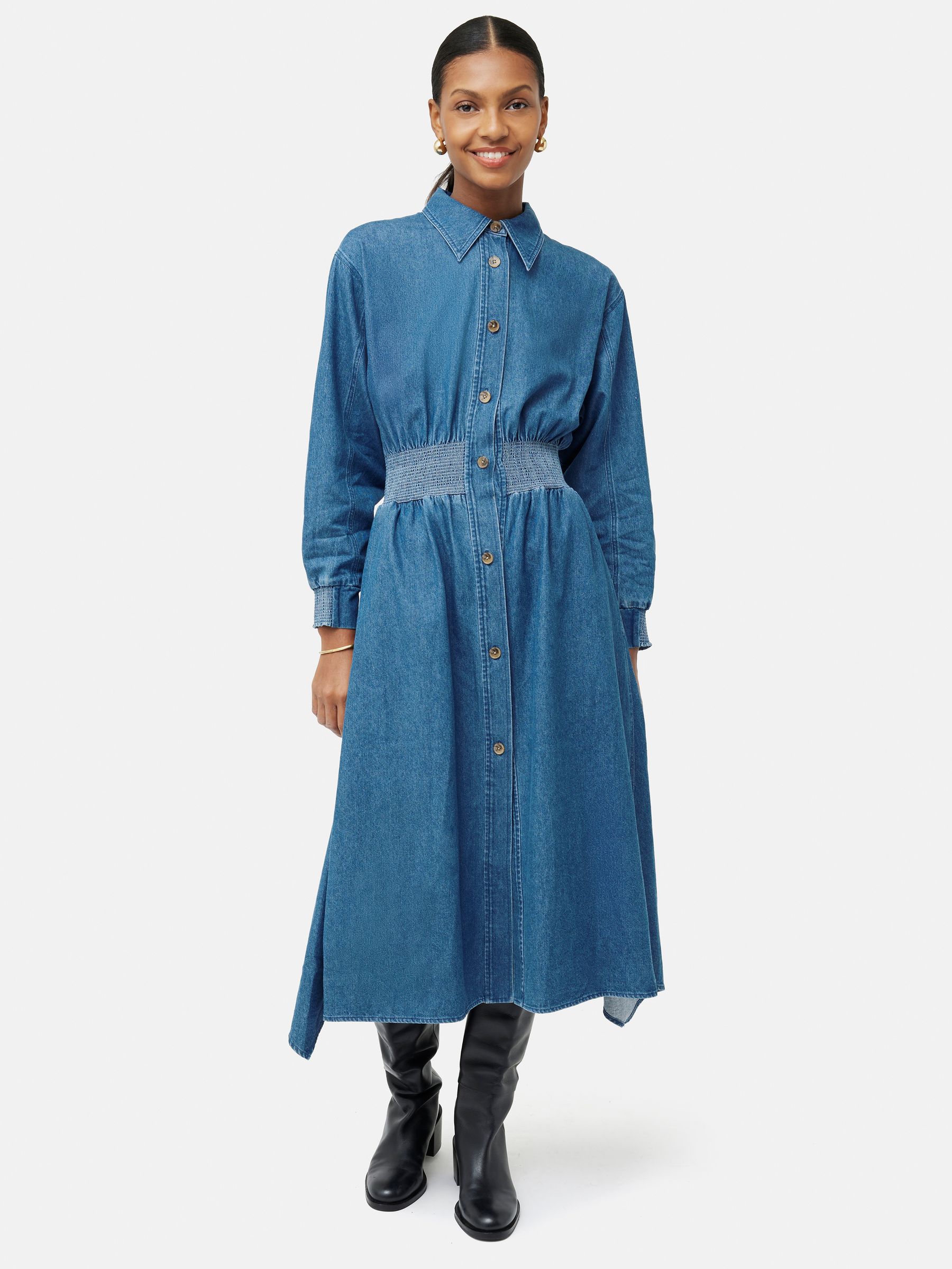 Buy Jigsaw Blue Denim Smocked Waist Tea Dress from Next Poland