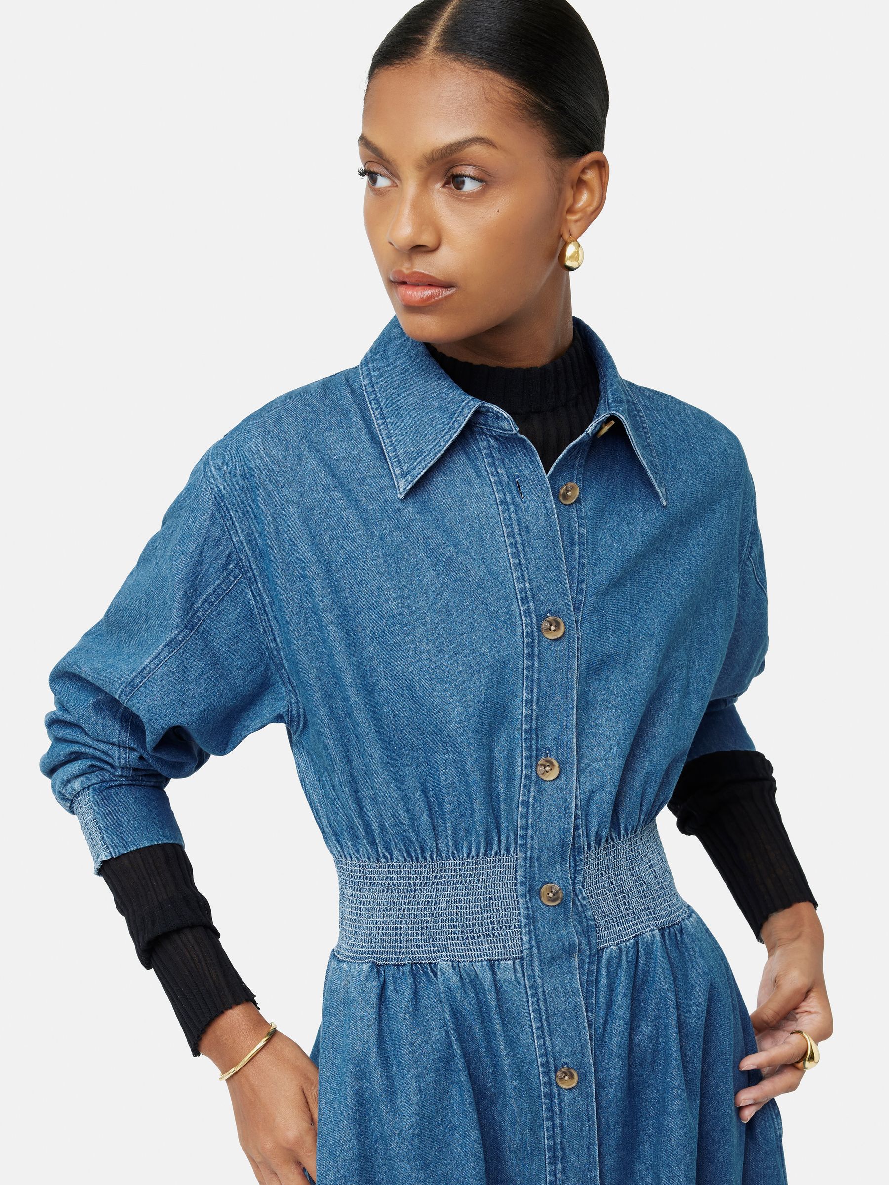Buy Jigsaw Blue Denim Smocked Waist Tea Dress from Next Poland