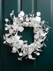 Scottish Everlastings Ltd White Eucalyptus & Bauble Christmas Wreath - Image 1 of 3