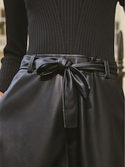 Black - 2-In-1 High Neck Faux Leather PU Mix Belted Jumper Dress - Image 5 of 6