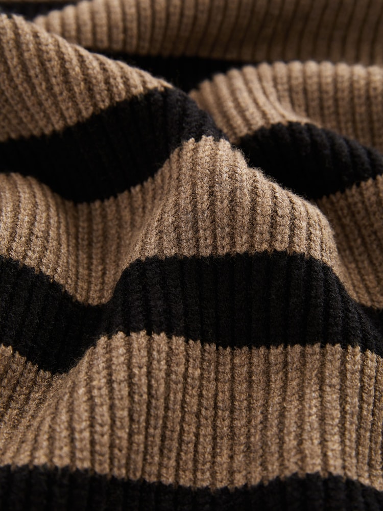 Camel Brown Stripe Long Sleeve V-Neck Midi Ribbed Knitted Jumper Dress - Image 3 of 3 Camel Brown Stripe Long Sleeve V-Neck Midi Ribbed Knitted Jumper Dress - Image 3 of 3