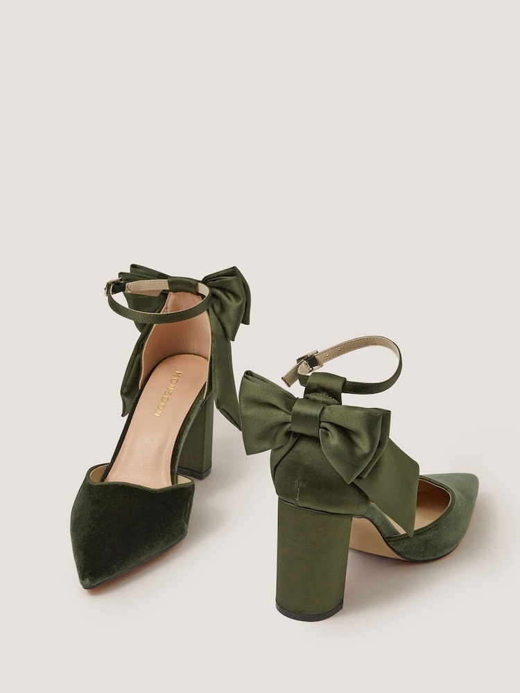 Monsoon Green Viera Velvet Bow Pointed Toe Heels - Image 1 of 2 Monsoon Green Viera Velvet Bow Pointed Toe Heels - Image 1 of 2