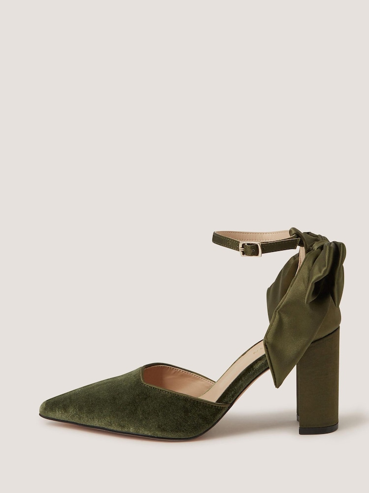 Monsoon Green Viera Velvet Bow Pointed Toe Heels - Image 2 of 2 Monsoon Green Viera Velvet Bow Pointed Toe Heels - Image 2 of 2