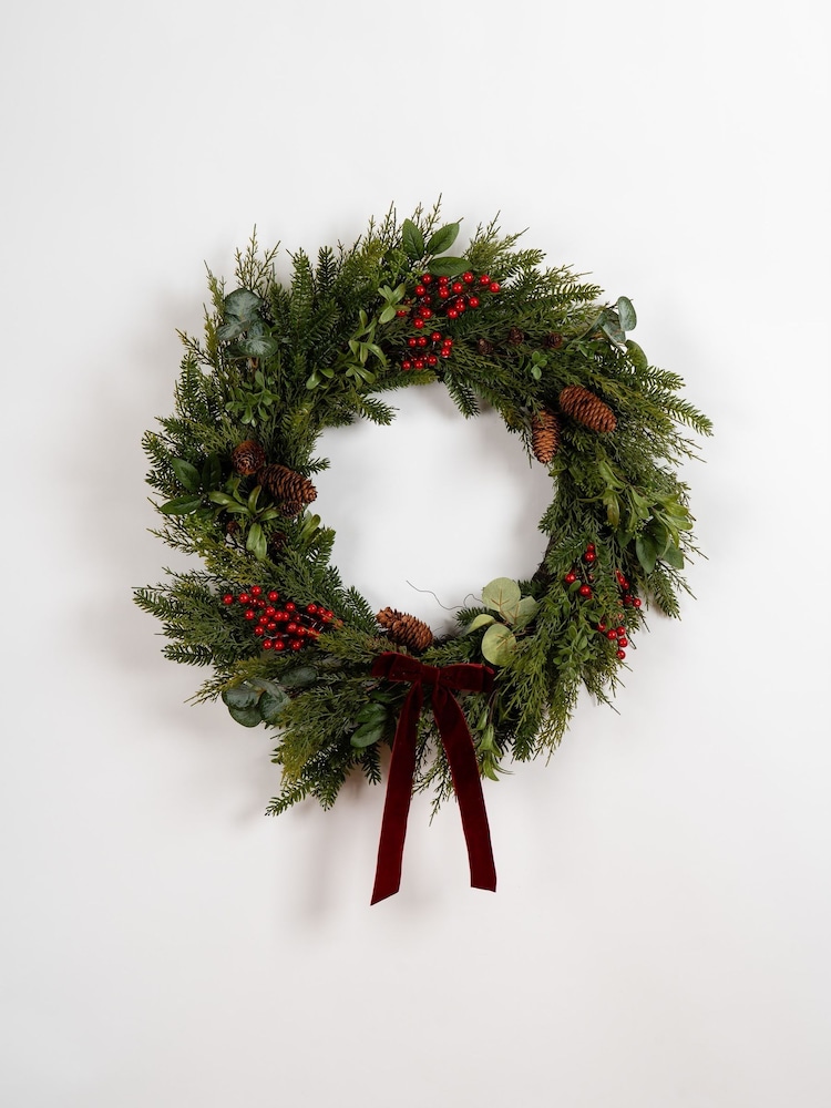 Scottish Everlastings Ltd Red Christmas Oversized Wreath with Velvet Bow - Image 2 of 3 Scottish Everlastings Ltd Red Christmas Oversized Wreath with Velvet Bow - Image 2 of 3